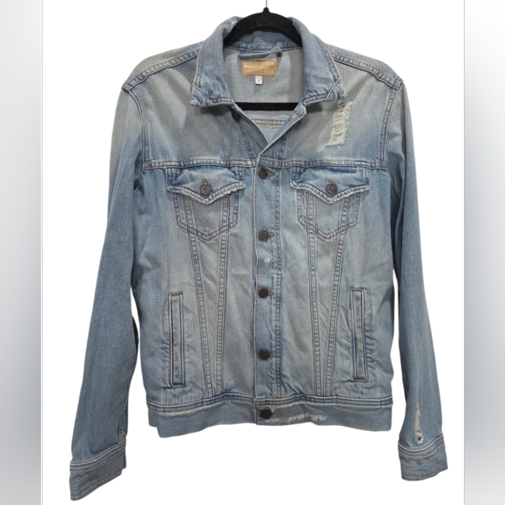 Tribe Kelley Traveler Distressed Jean Jacket, Size SMALL